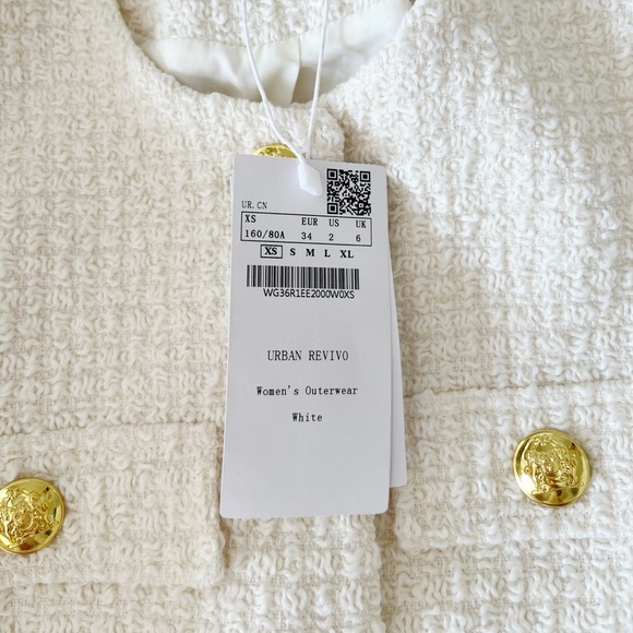 NWT URBAN REVIVO White Ivory Tweed Boucle Jacket Size XS - Picture 9 of 12